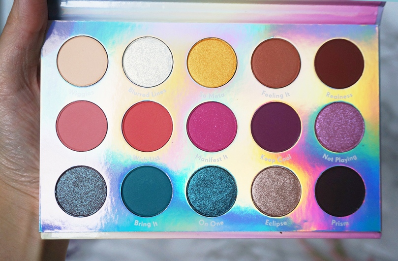 Close up of all of the shades of the ColourPop Chasing Rainbows palette